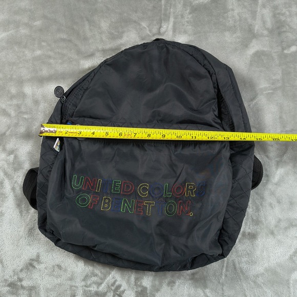 Vintage United Colors Of Benetton Backpack Black Embroidered Quilted 80s 90s Bag - Picture 12 of 13